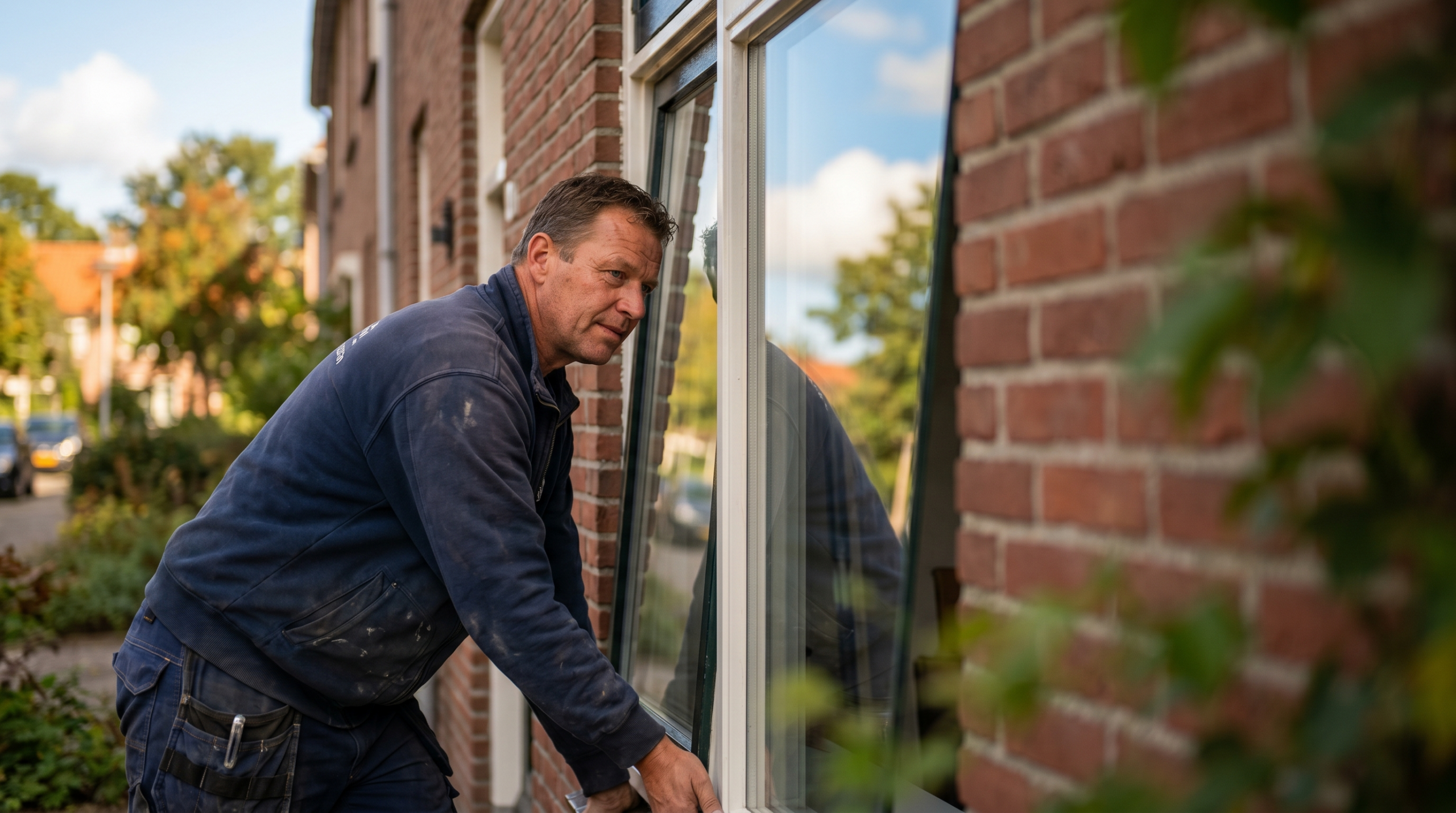 Glashersteller die een ruit hersteld heeft